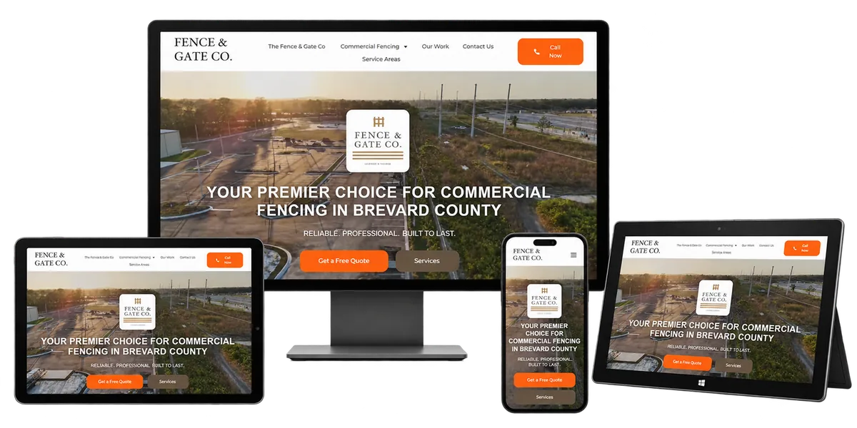 The Fence & Gate Co. website shown on desktop, tablets and mobile
