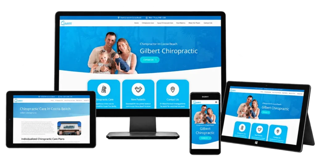 Gilbert Chiropractic website design shown on a desktop monitor, tablets, and a phone.