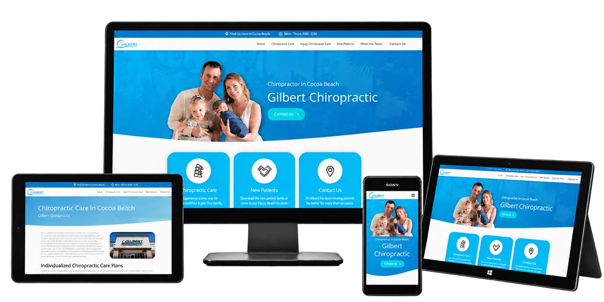 Gilbert Chiropractic website shown on desktop, tablets and mobile