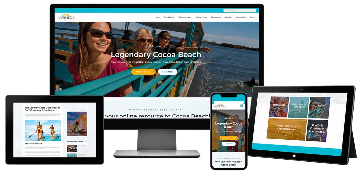 Legendary Cocoa Beach website shown on desktop, tablets and mobile