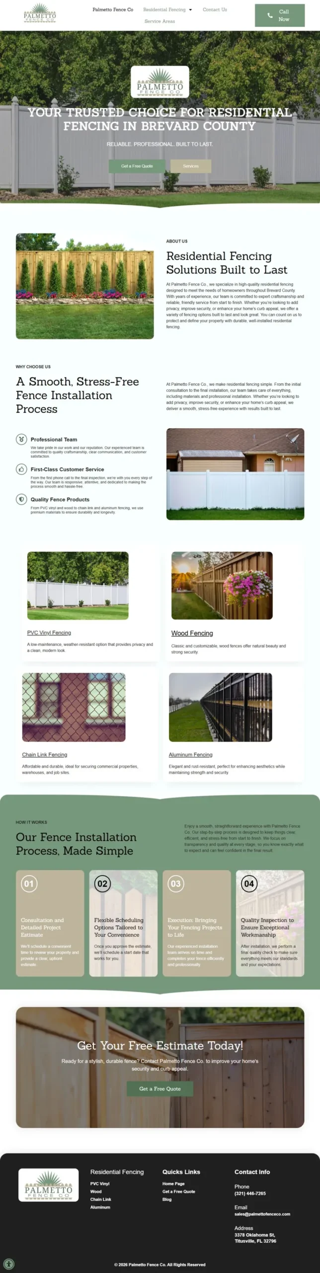 Palmetto Fence Co. homepage designed by Eternal Fire Media